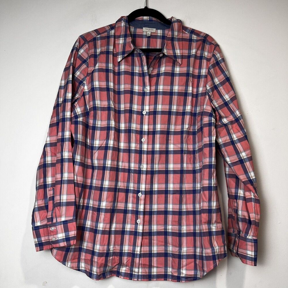Talbots Tops  Shirts Women XL Button Long‎ Sleeve Career Casual Pink Plaid